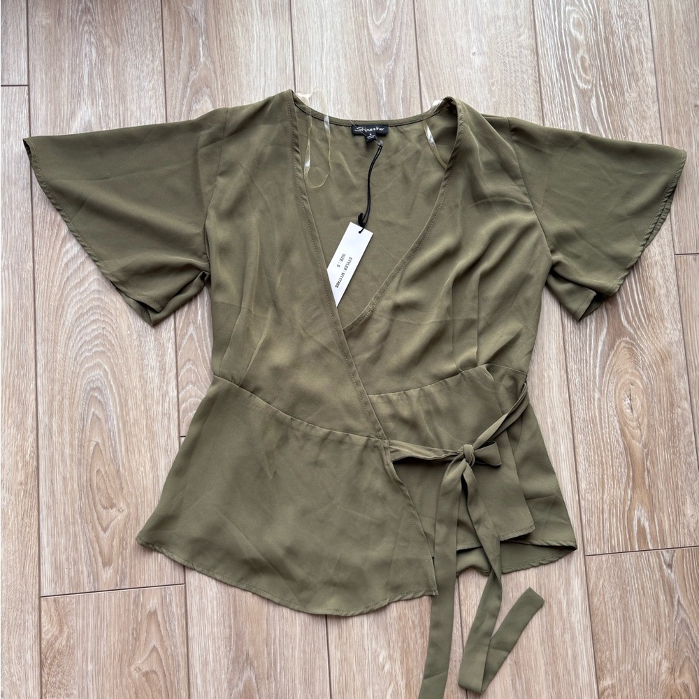 Shinestar Olive Wrap Blouse